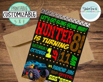 Birthday Invitation-Digital Download-Party Invitations-Mudding Theme-Monster Truck Birthday Party Invitation
