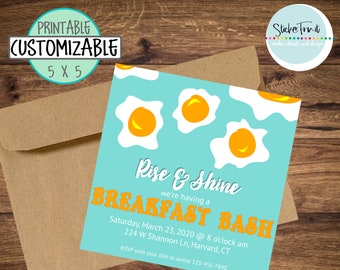 Printable Invitation Breakfast Party Invitation Breakfast Invitation Digital File Breakfast Theme Egg Theme Party Invitation