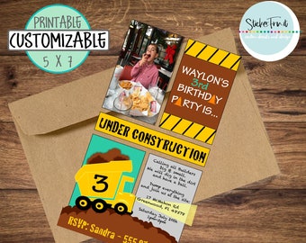 Digital Download-Party Invitations-Birthday Invitation-Construction Theme Printable Birthday Party Invitation-Construction Party Invitation