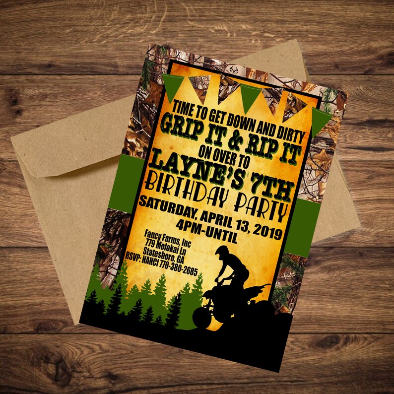 ATV Birthday Party Invite, Boys Birthday Invite, Four Wheeler Birthday Invitation, Mud Truck Invite, Mud Truck Invitation, Mudding Invite image 2