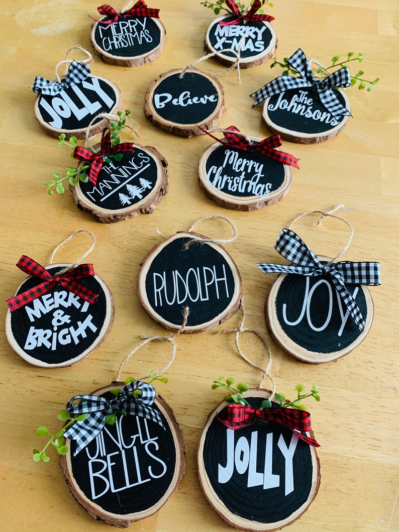 Wooden Christmas Ornaments Circle Wood Ornaments Wooden Etsy