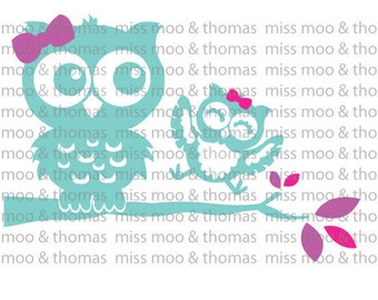 Two Girl Owls Decal Owl Vinyl Wall Decal Car Decal Laptop Decal