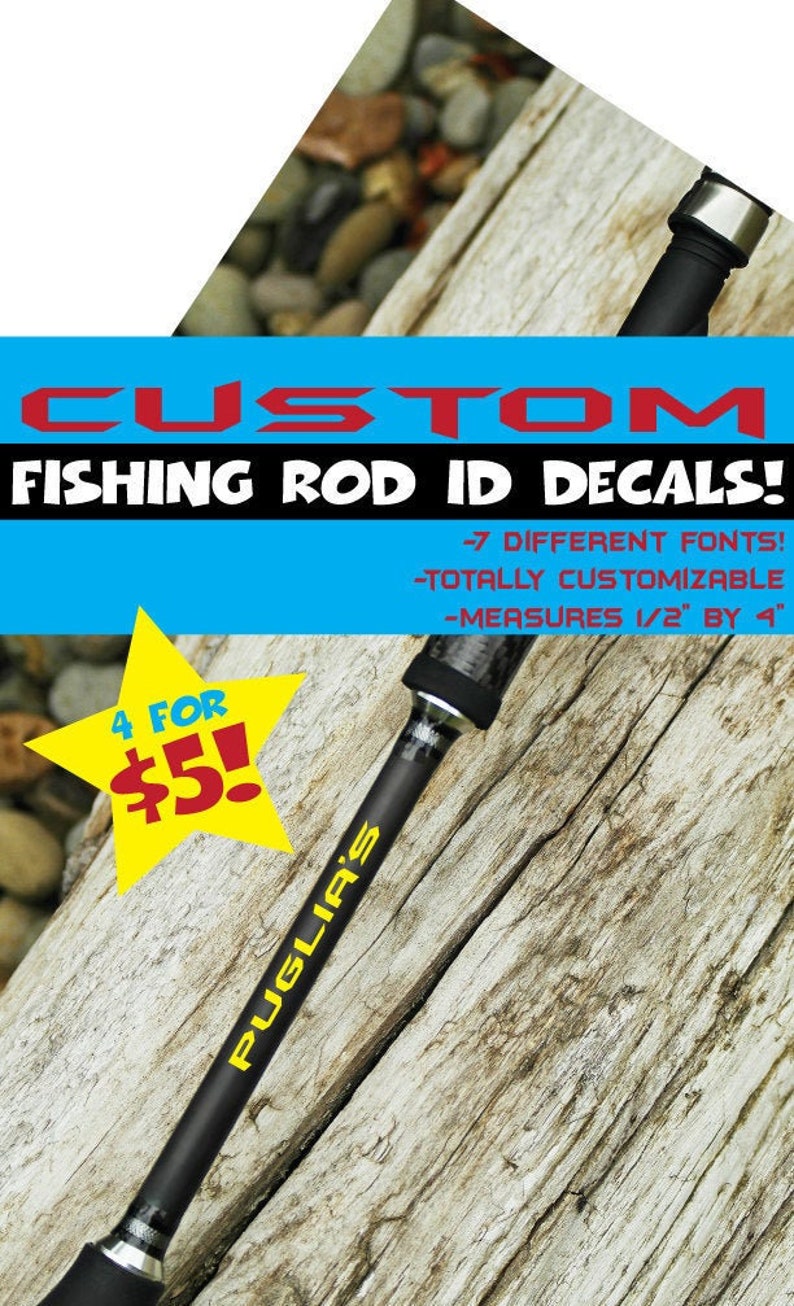 Custom Fishing Rod ID Decals Fishing Rod Decals Mens Decals Fishing Decals Fishing Rod Decal Guy decals Gifts for Him image 1