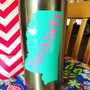 Mint Mississippi State and Pink Name Vinyl Decal for Yeti Cups, Car, iPads, Computer or Whatever other Surface you can Find image 2