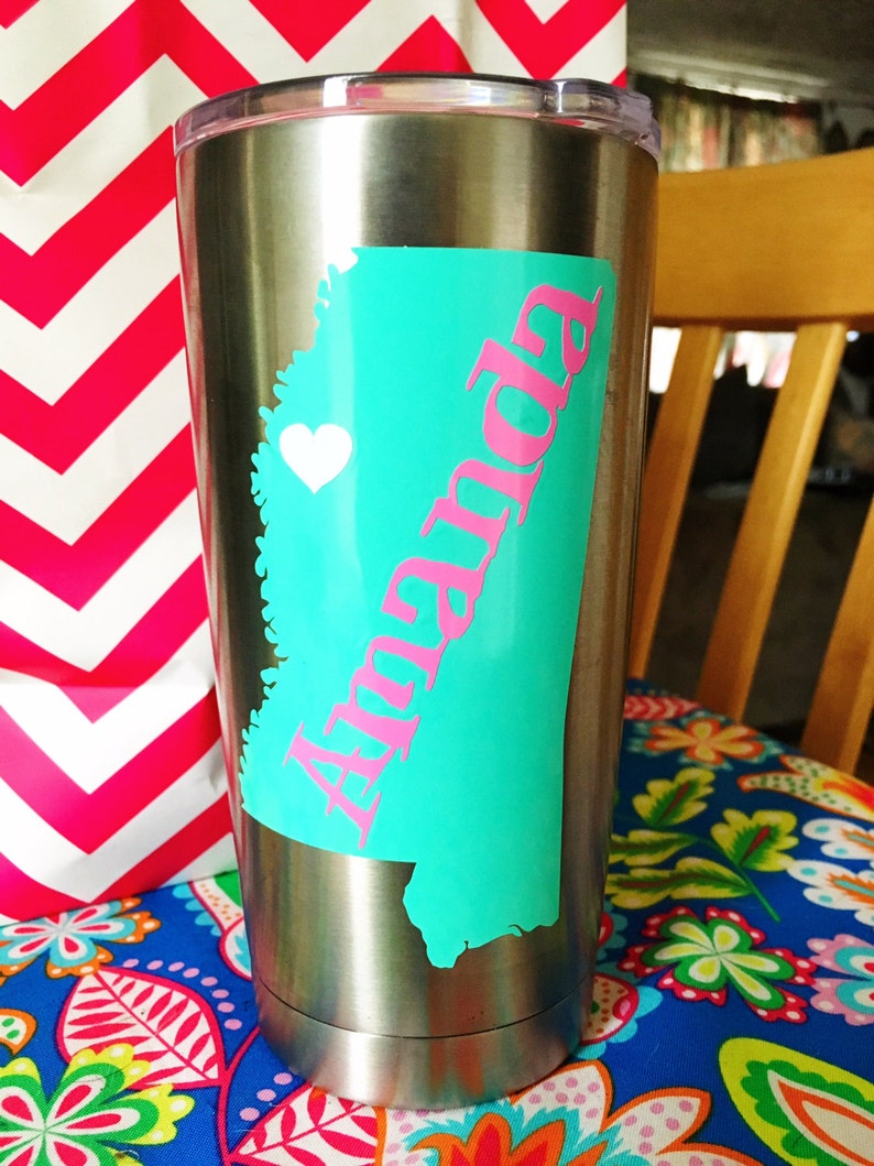 Mint Mississippi State and Pink Name Vinyl Decal for Yeti Cups, Car, iPads, Computer or Whatever other Surface you can Find image 2