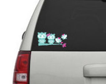 Mint Owl Family Car Window ipad ice chest wall vinyl Decal Owl Owls