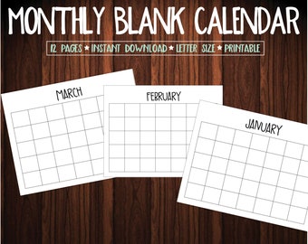 Blank Calendar, Printable Calendar, Digital Download, Calendar Sheets, Calendar PDF, Downloadable Calendar