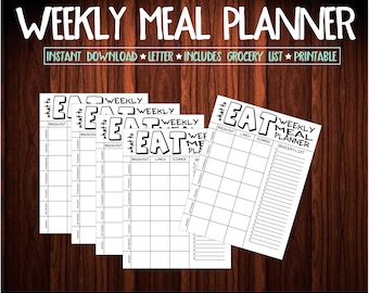 Blank Weekly Meal Plan Sheets, Printable Meal Plan, Digital Meal Plan, Meal Plan with Grocery List, Digital Download Meal Plan