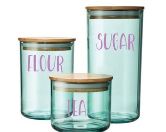 Cute Script Canister Decals, Decals for Canister, Sugar, Flour, Tea Decal, Baking Decals, Kitchen Decals, Canister Labels, Canister Stickers