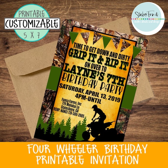 Atv Birthday Party Invite Boys Birthday Invite Four Wheeler Etsy