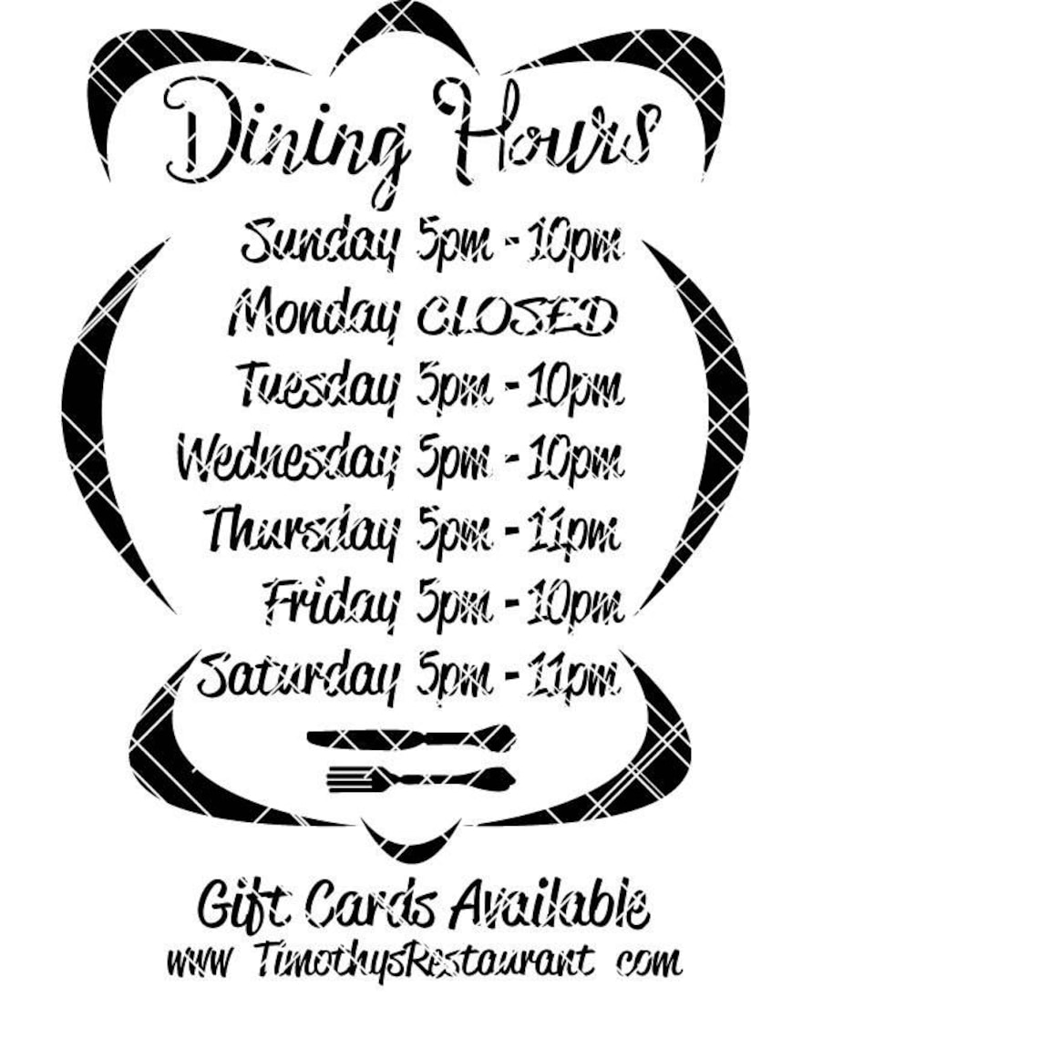 Store Hours Decal Restaurant Hours Decal Business Hours Decal Etsy