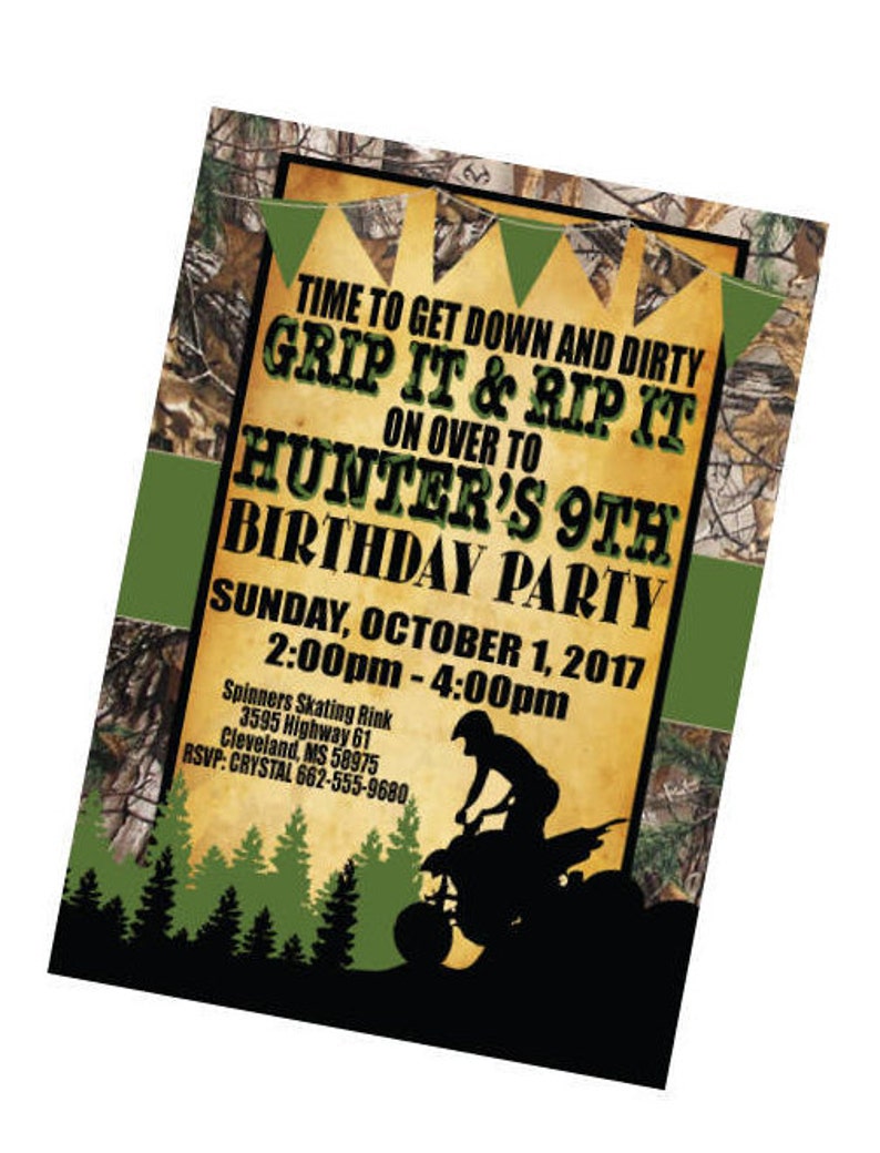 ATV Birthday Party Invite, Boys Birthday Invite, Four Wheeler Birthday Invitation, Mud Truck Invite, Mud Truck Invitation, Mudding Invite image 3