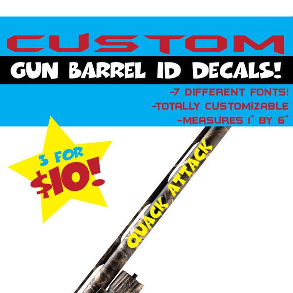 Custom Gun Barrel ID Decals Gun Barrel Decals Mens Decals Hunting Decals Shotgun Decal! Buy these for your hunting hubby!!!