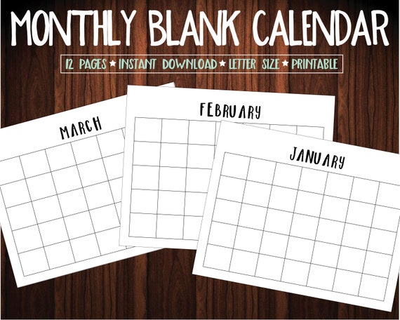 Blank Calendar Printable Calendar Digital Download Calendar - Etsy