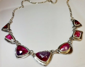 39 Carat Pink Tourmaline Necklace ,Shaded Tourmaline and Silver  Gemstone Link Necklace, Tourmaline Jewelry
