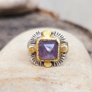 RESERVED FOR OLIVIA,Lavender Tourmaline Solitaire Ring, 22 kt Gold, Silver  and 10 Carat Lavender Tourmaline ring, Chunky Gem Ring