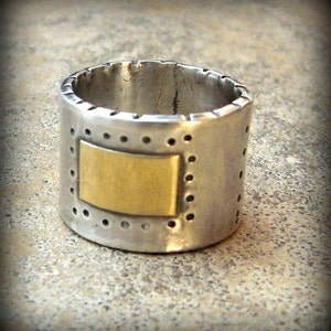 silver and yellow  gold band,  wedding band, rustic style gold and silver ring, unisex jewelry, chunky mixed metal band