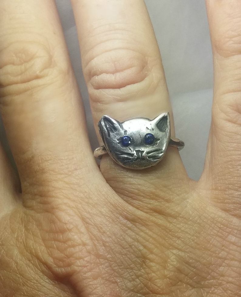 Cat Ring Silver and Sapphire Kitty Ringrustic Gemstone Kitty Etsy