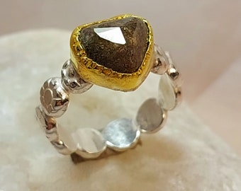 5 Carat Rose Cut Diamond ring, Large Chocolate Diamond heart Ring, Diamond, 22 kt gold and Silver Diamond Ring