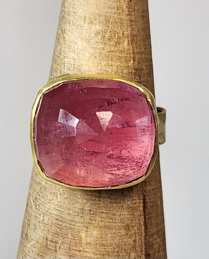 RESERBED FOR K, 21 Carat Pink Tourmaline Solitaire Ring, 18 kt Solid Gold Huge Tourmaline Cocktail Ring , Tourmaline Jewelry image 9