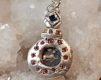 Ancient Greek Coin Pendant, Silver and Sapphire Bunny Coin Pendant, Ancient Style Amulet, Ancient Coin Jewelry