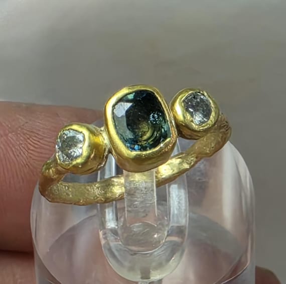 RESERVED FOR K,18 KT Solid gold Sapphire and Diamond Ring