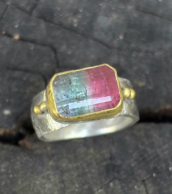 FOR ROBYN: Multicolor Tourmaline Ring 22k and Silver