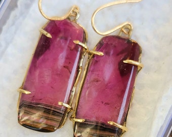 RESERVED FOR RT,carat Pink Tourmaline Dangles, Gemstone Solid  14 kt Gold Drops, Gold tourmaline Dangles