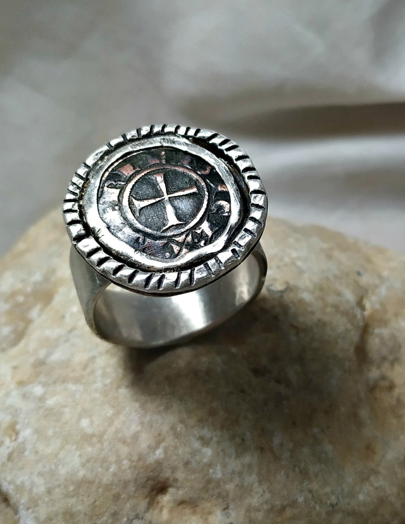 Statement Ring Crusader Coin Ring authentic antique coin unisex Mens Ancient Coin Ring Silver ring sterling coin ring