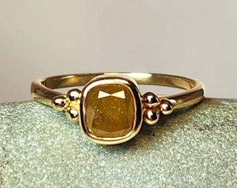 Rose Cut Diamond  Ring, Solid 14 kt  Gold Diamond Engagement Ring, Rose cut Diamond Stacking ring