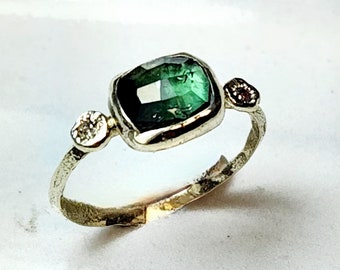 RESERVED FIR K,Solid 14 kt Gold Blue Tourmaline Multistone Ring,  14kt White  Gold, Diamond and  Paraiba Toned Tourmaline