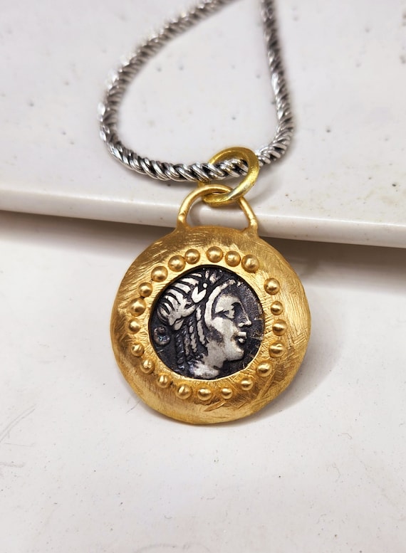 Ancient Roman Coin Pendant Solid 18 Kt Gold Coin Necklace Ancient Coin Jewelry Statement Necklace Etsy