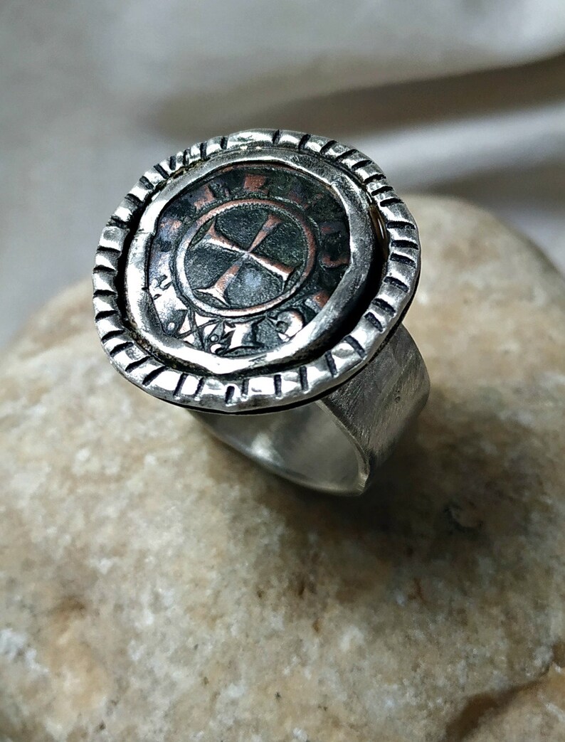 Statement Ring Crusader Coin Ring authentic antique coin unisex Mens Ancient Coin Ring Silver ring sterling coin ring