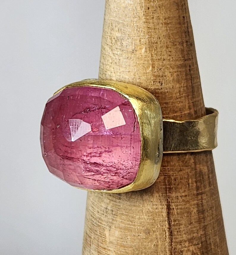 RESERBED FOR K, 21 Carat Pink Tourmaline Solitaire Ring, 18 kt Solid Gold Huge Tourmaline Cocktail Ring , Tourmaline Jewelry image 8