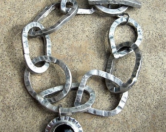 Heavy Metal  Chain Link  bracelet , rustic sterling Chain Bracelet,   silver chunky chain bracelet