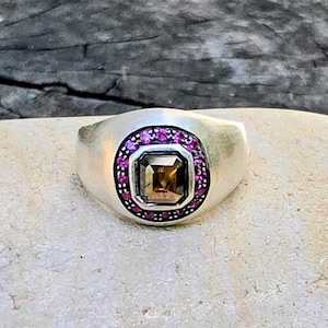 Rose cut Diamond and Ruby Signet ring