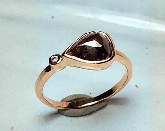 Chocolate Diamond  Ring, Solid 14 kt Rose Gold Diamond Engagement Ring, Rose cut Diamond Stacking ring