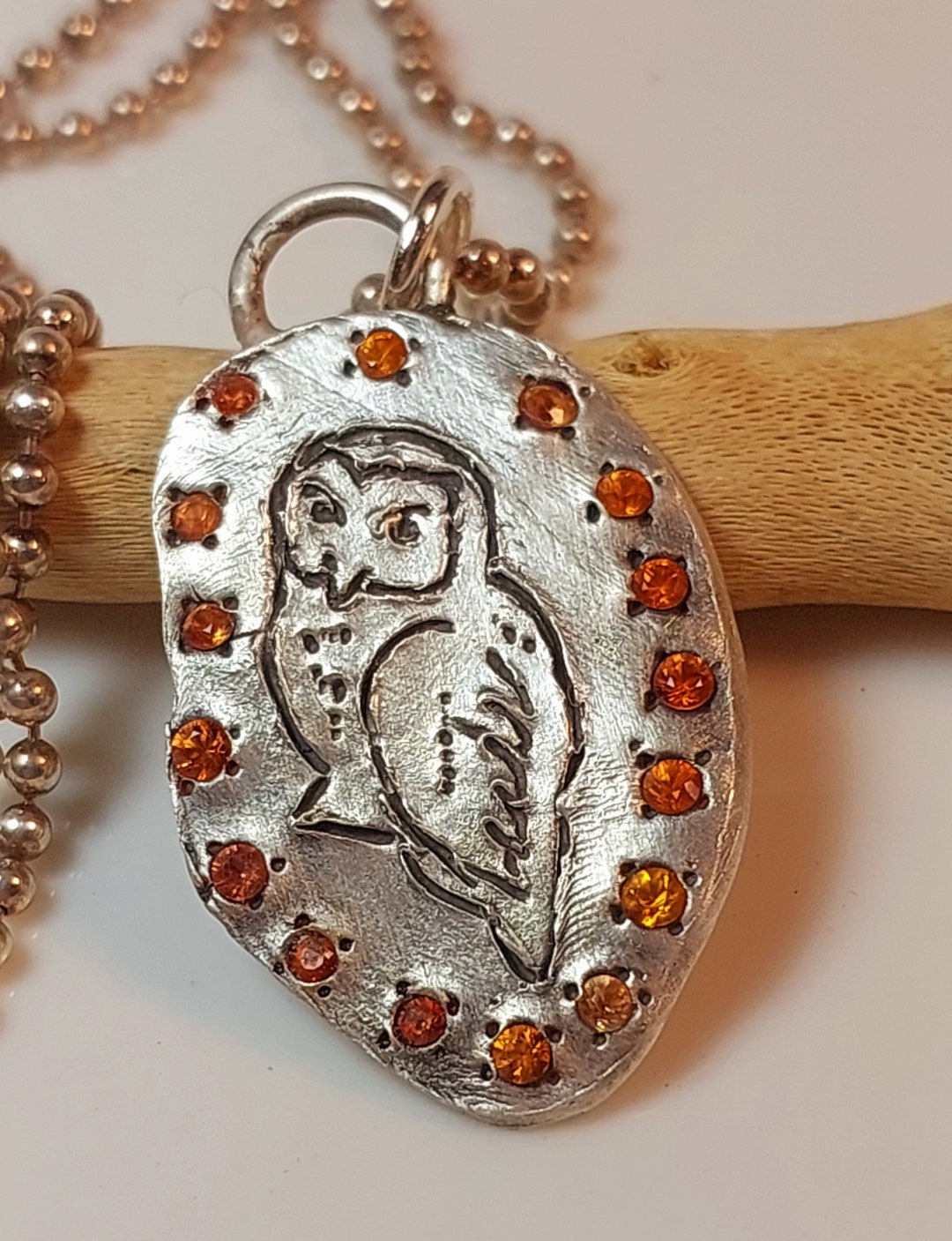 Silver Sapphire Owl Necklace Gemstone Owl Pendant Natural Etsy
