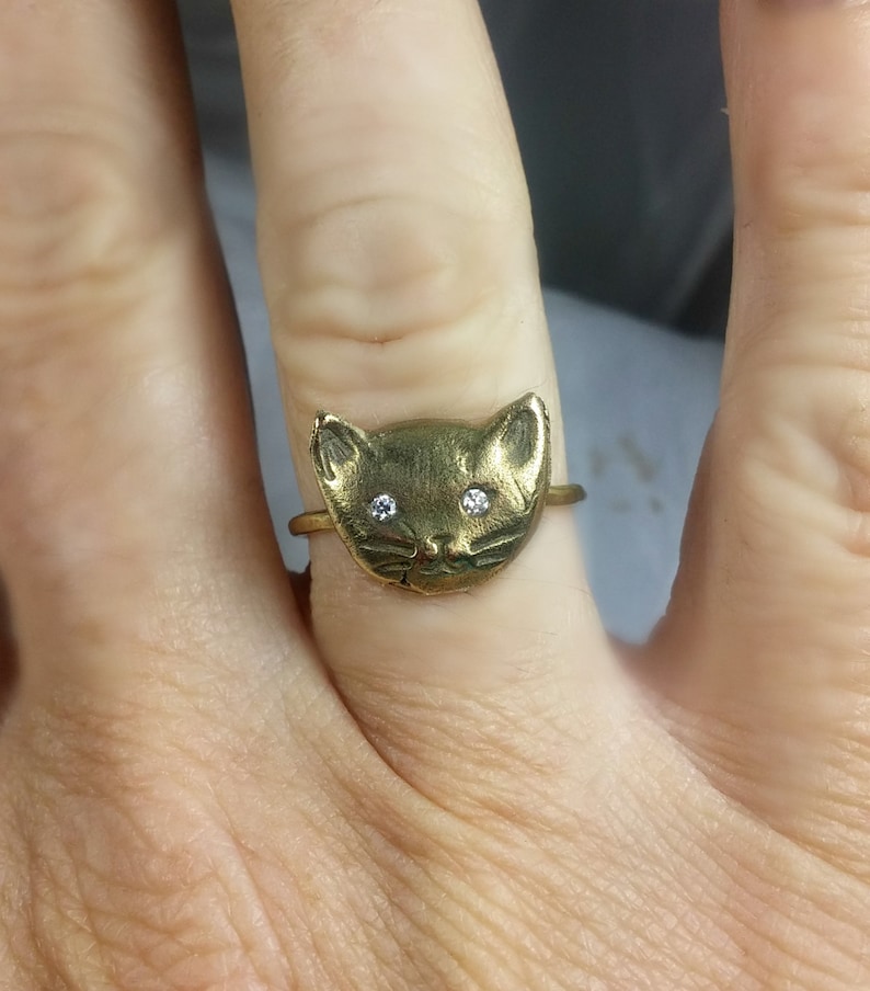 Gold Diamond Cat Ring - Etsy