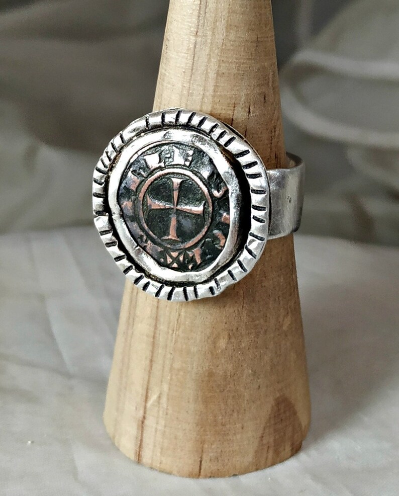 Statement Ring Crusader Coin Ring authentic antique coin unisex Mens Ancient Coin Ring Silver ring sterling coin ring