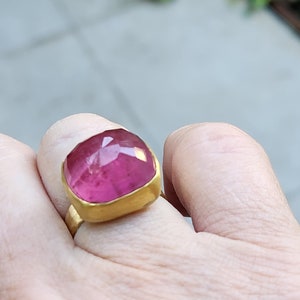 RESERBED FOR K, 21 Carat Pink Tourmaline Solitaire Ring, 18 kt Solid Gold Huge Tourmaline Cocktail Ring , Tourmaline Jewelry image 3