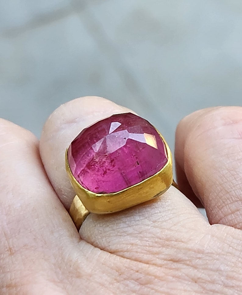 RESERBED FOR K, 21 Carat Pink Tourmaline Solitaire Ring, 18 kt Solid Gold Huge Tourmaline Cocktail Ring , Tourmaline Jewelry image 5