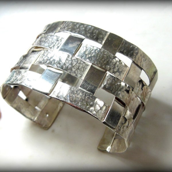 sterling silver cuff bracelet, woven silver, large chunky silver bracelet, wide cuff bracelet,