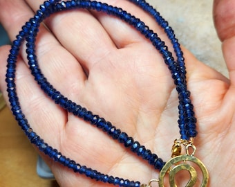 Blue Sapphire and Solid 18Kt  Gold Necklace, Chunky 18 kt gold and Sapphire Spiral Necklace, Sapphire and Gold Necklace