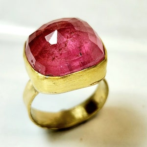 RESERBED FOR K, 21 Carat Pink Tourmaline Solitaire Ring, 18 kt Solid Gold Huge Tourmaline Cocktail Ring , Tourmaline Jewelry image 2