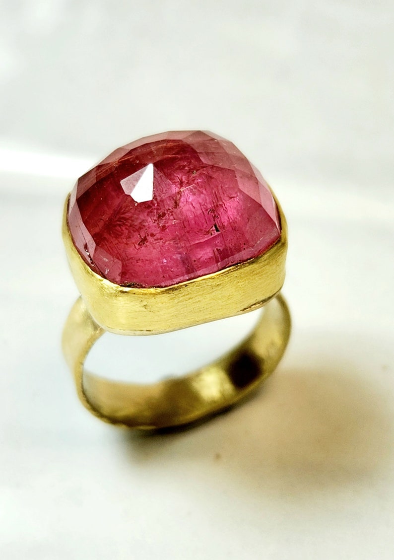 RESERBED FOR K, 21 Carat Pink Tourmaline Solitaire Ring, 18 kt Solid Gold Huge Tourmaline Cocktail Ring , Tourmaline Jewelry image 2