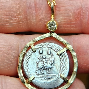 RESERVED FOR MOCHA,Ancient Coin Solid Gold  Pendant, 14 kt Gold , Diamond and Roman Coin necklace, Ancient Coin jewelry