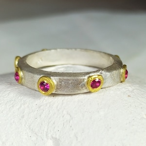 Ruby Silver Gold Eternity Band