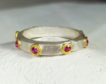 Ruby ring ,  Ruby Eternity Band , Silver, 22 kt Gold and Ruby Band, Ruby Stacking Ring