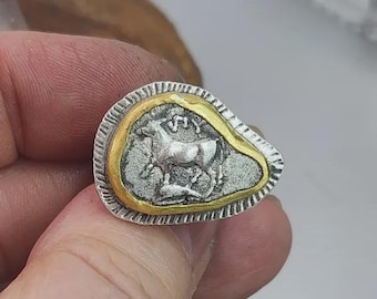 Greek Coin Silver Gold Ring: Silver and 22 kt Gold